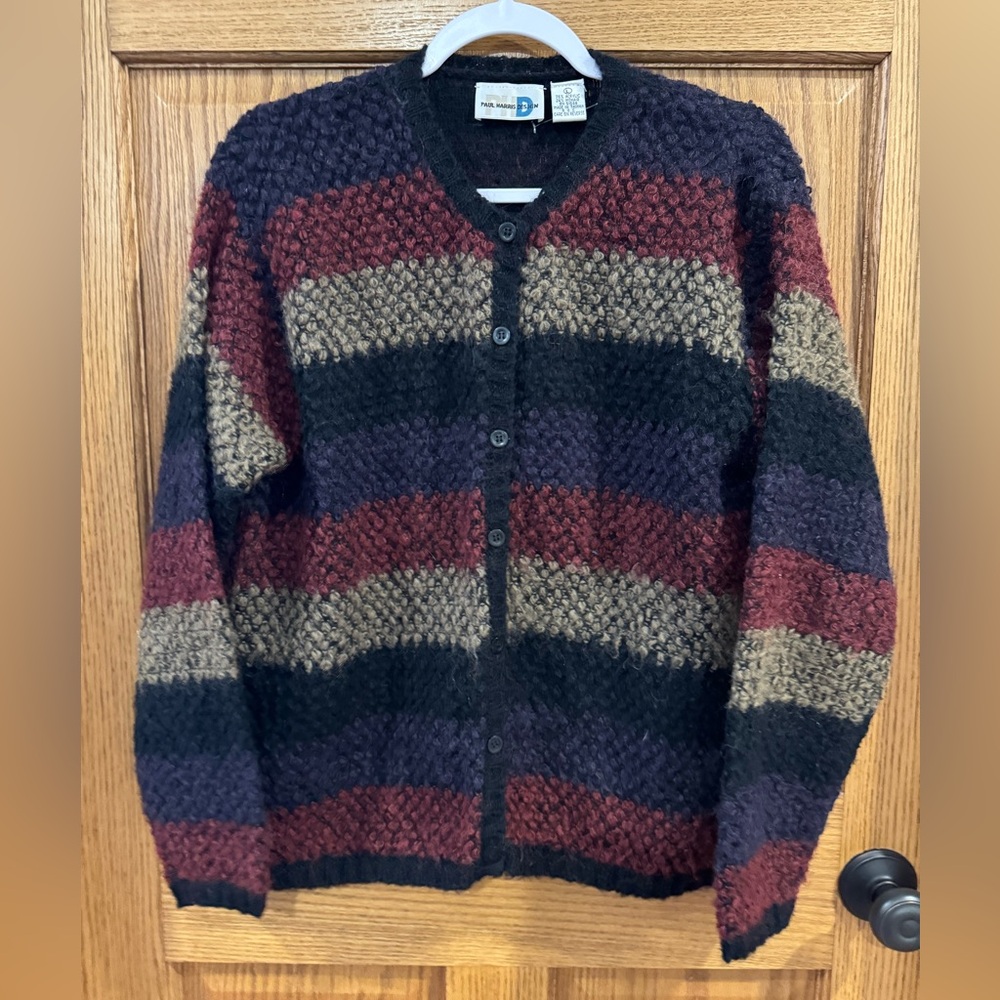 Vintage Paul Harris Design Mohair Blend Striped Button-Front Cardigan – Size L